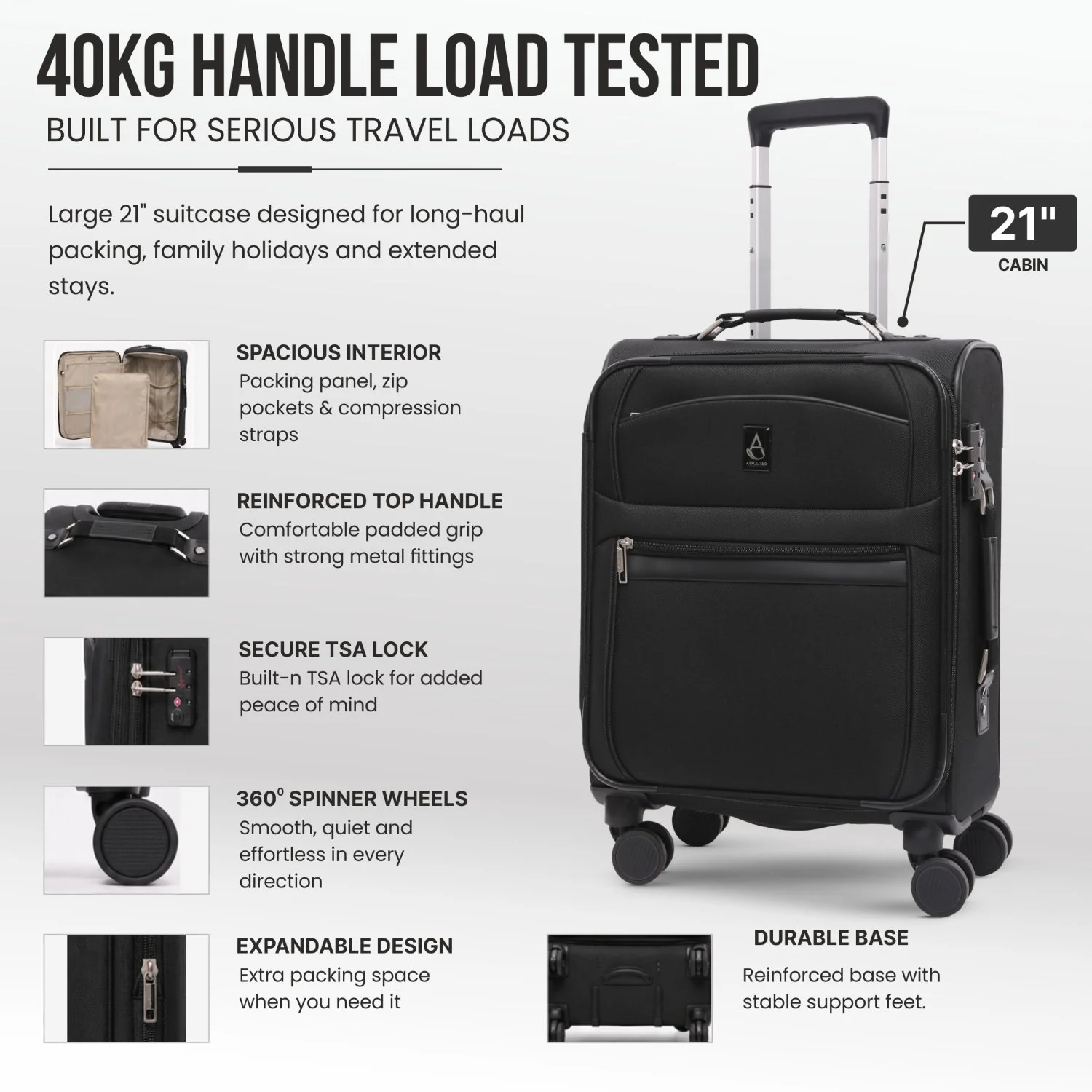 Aerolite Premium Expandable Cabin Luggage 55x40x20/23cm Ryanair Priority Max Carry On Suitcase with Reinforced Metal Frame, TSA Lock, Silent Spinner Wheels & Anti-Microbial Interior – Lightweight Luxury Soft Shell Hand Luggage - Image 8