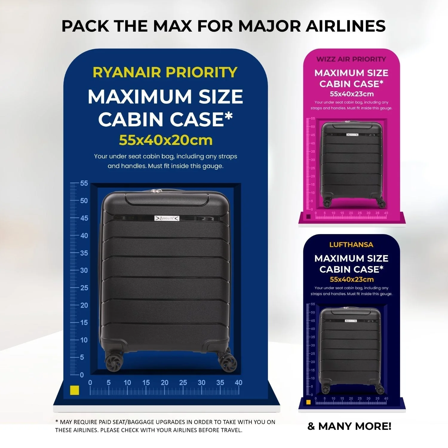 Aerolite Premium PP 2-Piece Luggage Set, Lightweight Polypropylene Hard Shell Suitcases with 4 Dual Spinner Wheels & TSA Lock, Expandable Cabin (21”), Large (28”), Expandable Carry-On Case Included – Black - Image 5