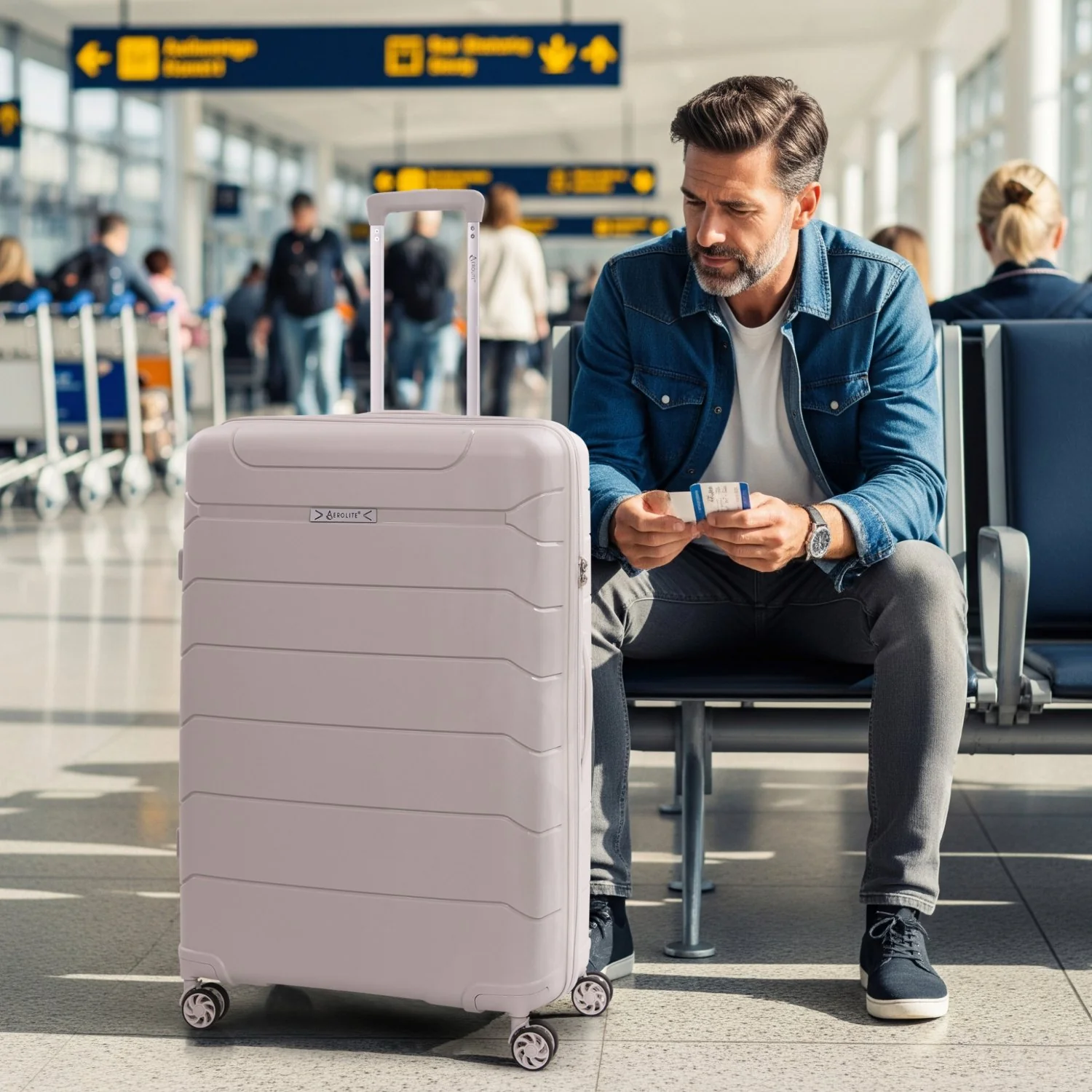 Aerolite Large Lightweight 100L Polypropylene (PP) 28" Check-In Suitcase – Hard Shell Luggage with Spinner Wheels, Japanese YKK Zippers, TSA Lock & Waterproof Pocket, Cream - Image 6