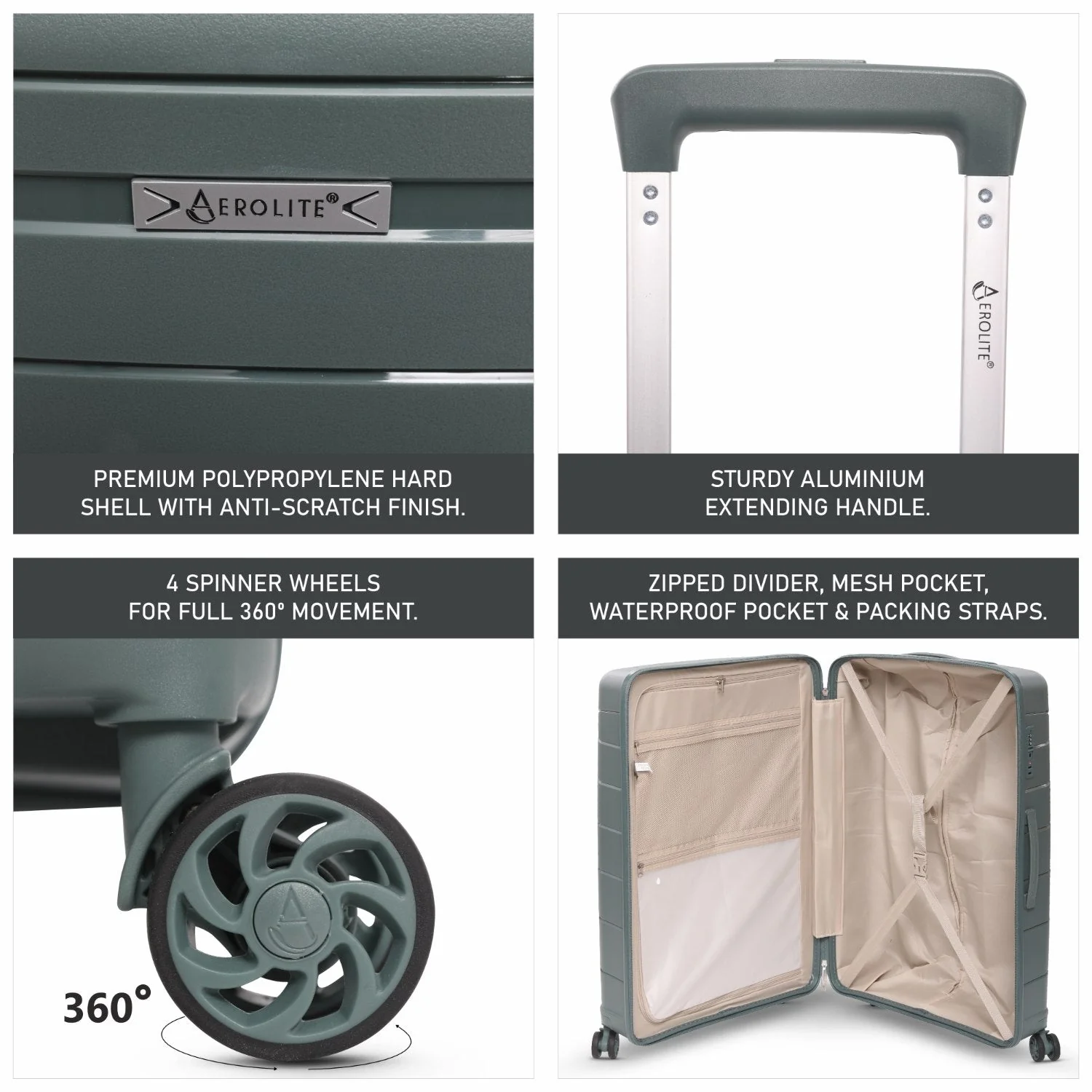 Aerolite Premium PP 2-Piece Luggage Set, Lightweight Polypropylene Hard Shell Suitcases with 4 Dual Spinner Wheels & TSA Lock, Expandable Cabin (21”), Large (28”), Expandable Carry-On Case Included – Dark Green - Image 11