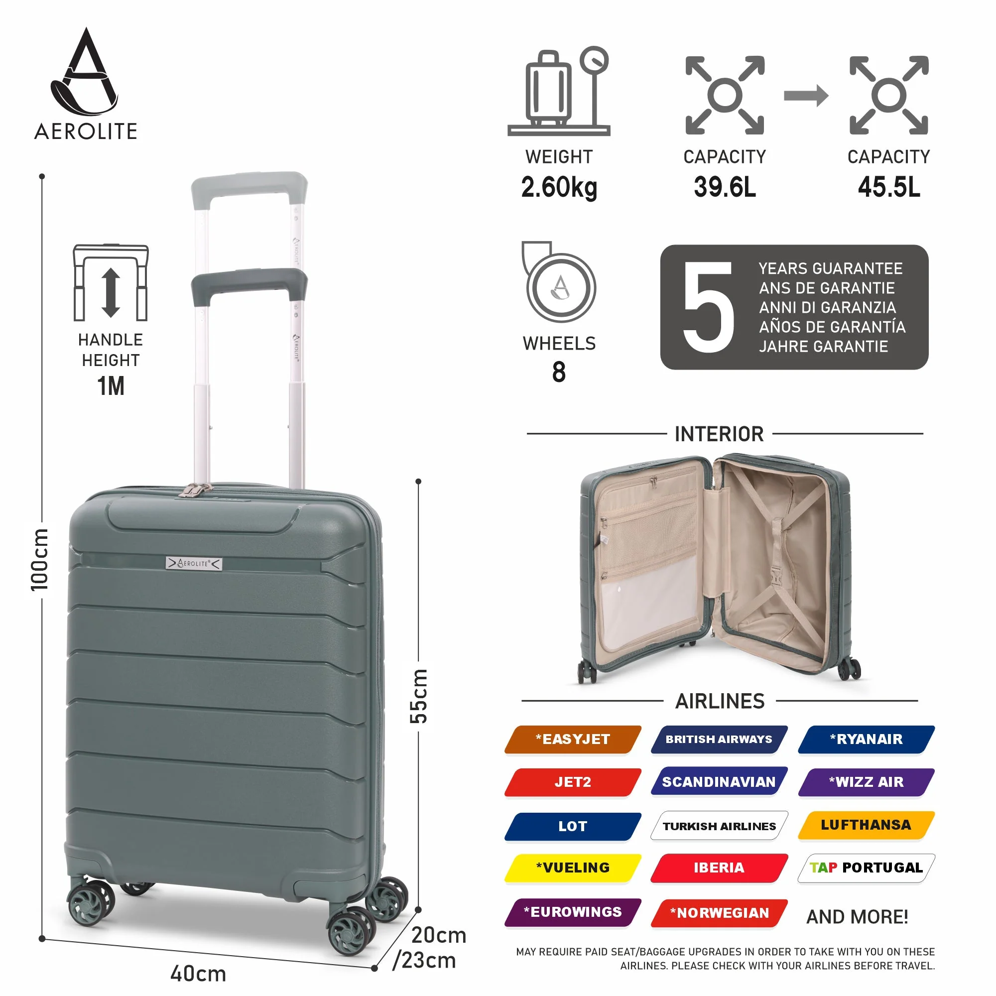 Aerolite Premium PP 2-Piece Luggage Set, Lightweight Polypropylene Hard Shell Suitcases with 4 Dual Spinner Wheels & TSA Lock, Expandable Cabin (21”), Large (28”), Expandable Carry-On Case Included – Dark Green - Image 3