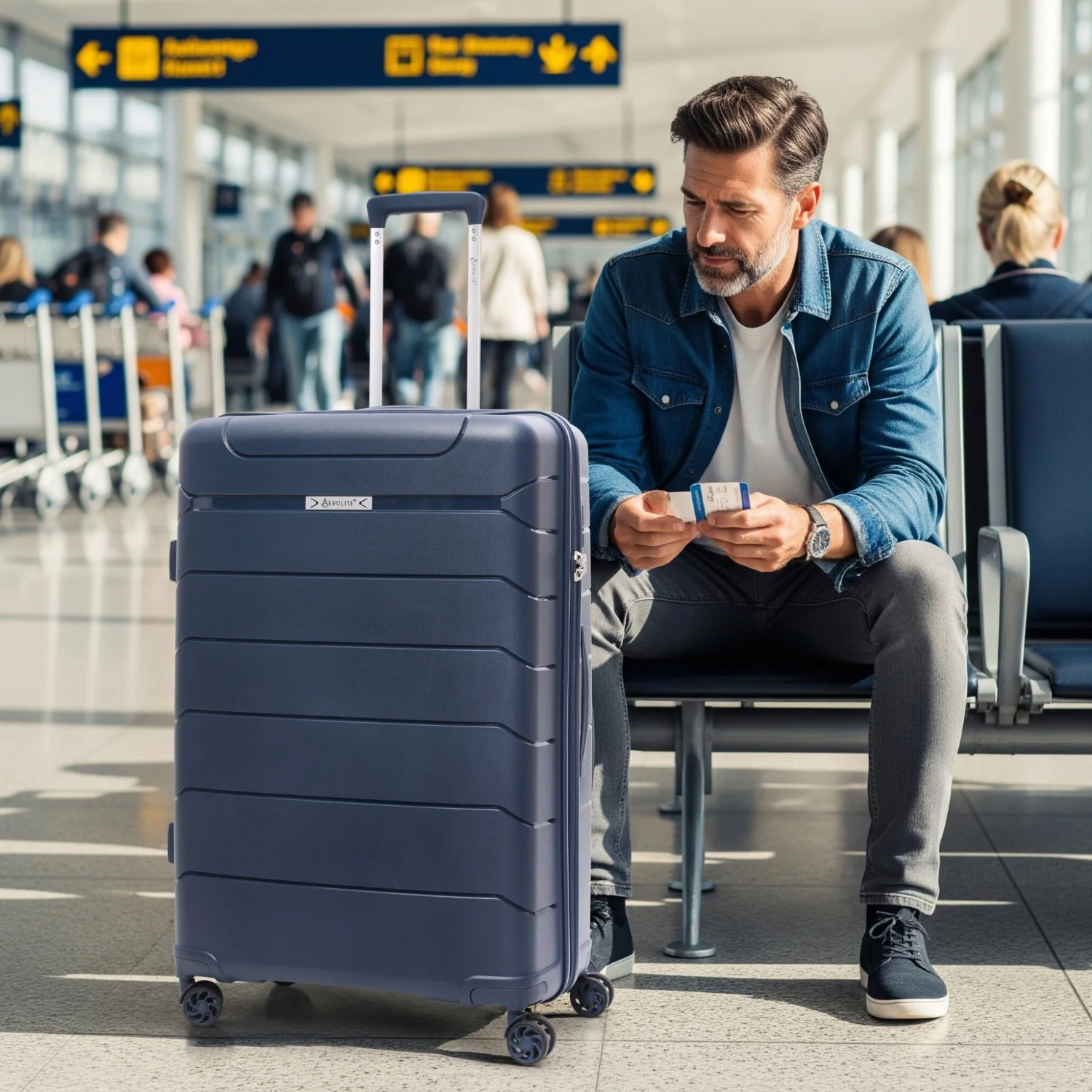 Aerolite Large Lightweight 100L Polypropylene (PP) 28" Check-In Suitcase – Hard Shell Luggage with Spinner Wheels, Japanese YKK Zippers, TSA Lock & Waterproof Pocket, Navy - Image 6