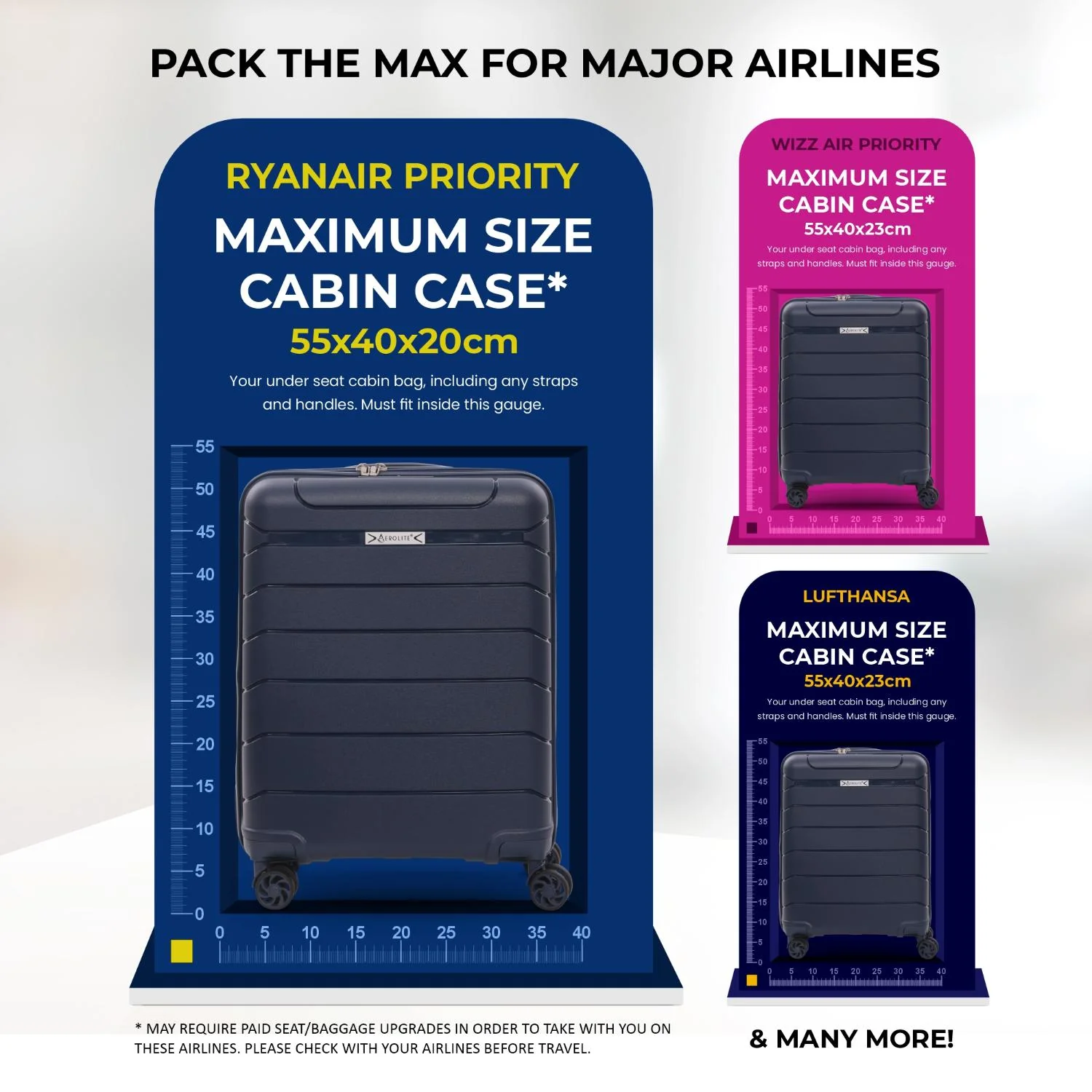 Aerolite Premium PP 2-Piece Luggage Set, Lightweight Polypropylene Hard Shell Suitcases with 4 Dual Spinner Wheels & TSA Lock, Expandable Cabin (21”), Large (28”), Expandable Carry-On Case Included – Navy - Image 5