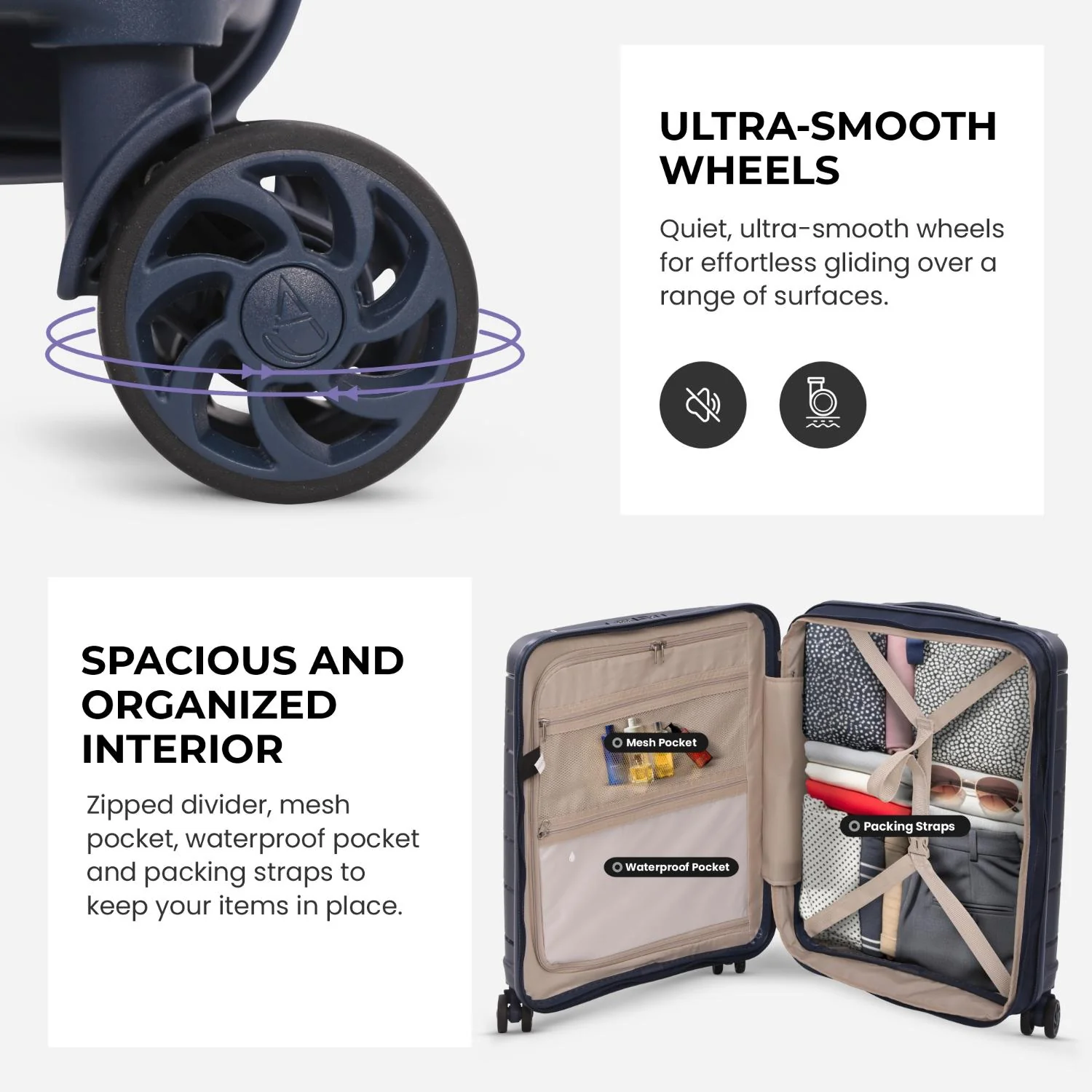 Aerolite Premium PP 2-Piece Luggage Set, Lightweight Polypropylene Hard Shell Suitcases with 4 Dual Spinner Wheels & TSA Lock, Expandable Cabin (21”), Large (28”), Expandable Carry-On Case Included – Navy - Image 7
