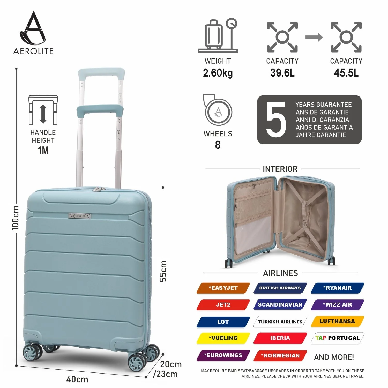 Aerolite Premium PP 2-Piece Luggage Set, Lightweight Polypropylene Hard Shell Suitcases with 4 Dual Spinner Wheels & TSA Lock, Expandable Cabin (21”), Large (28”), Expandable Carry-On Case Included – Sage - Image 5