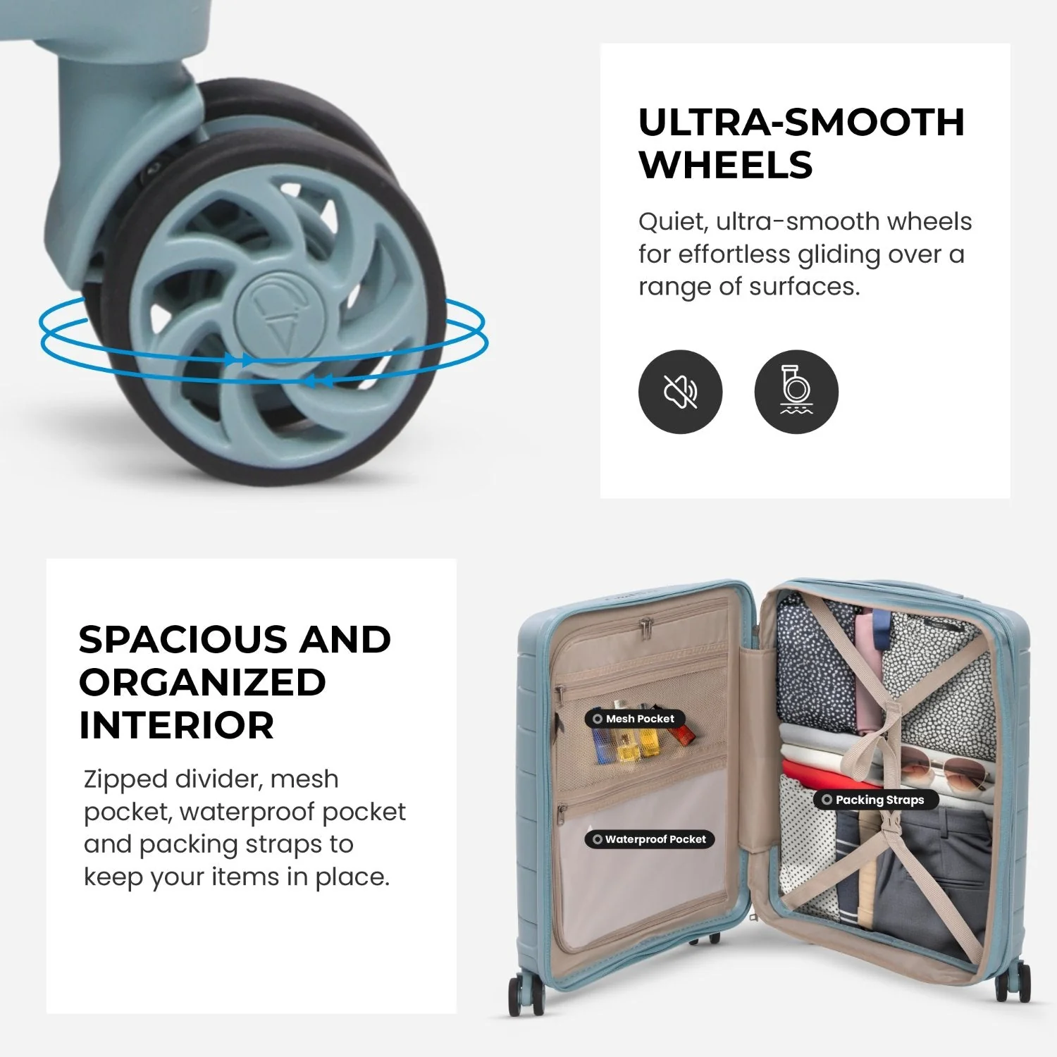Aerolite Premium PP 2-Piece Luggage Set, Lightweight Polypropylene Hard Shell Suitcases with 4 Dual Spinner Wheels & TSA Lock, Expandable Cabin (21”), Large (28”), Expandable Carry-On Case Included – Sage - Image 8