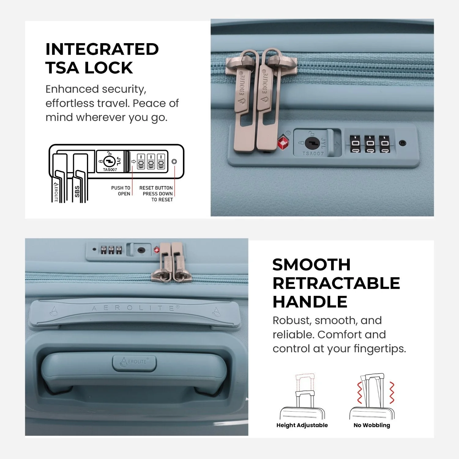 Aerolite Premium PP 2-Piece Luggage Set, Lightweight Polypropylene Hard Shell Suitcases with 4 Dual Spinner Wheels & TSA Lock, Expandable Cabin (21”), Large (28”), Expandable Carry-On Case Included – Sage - Image 9