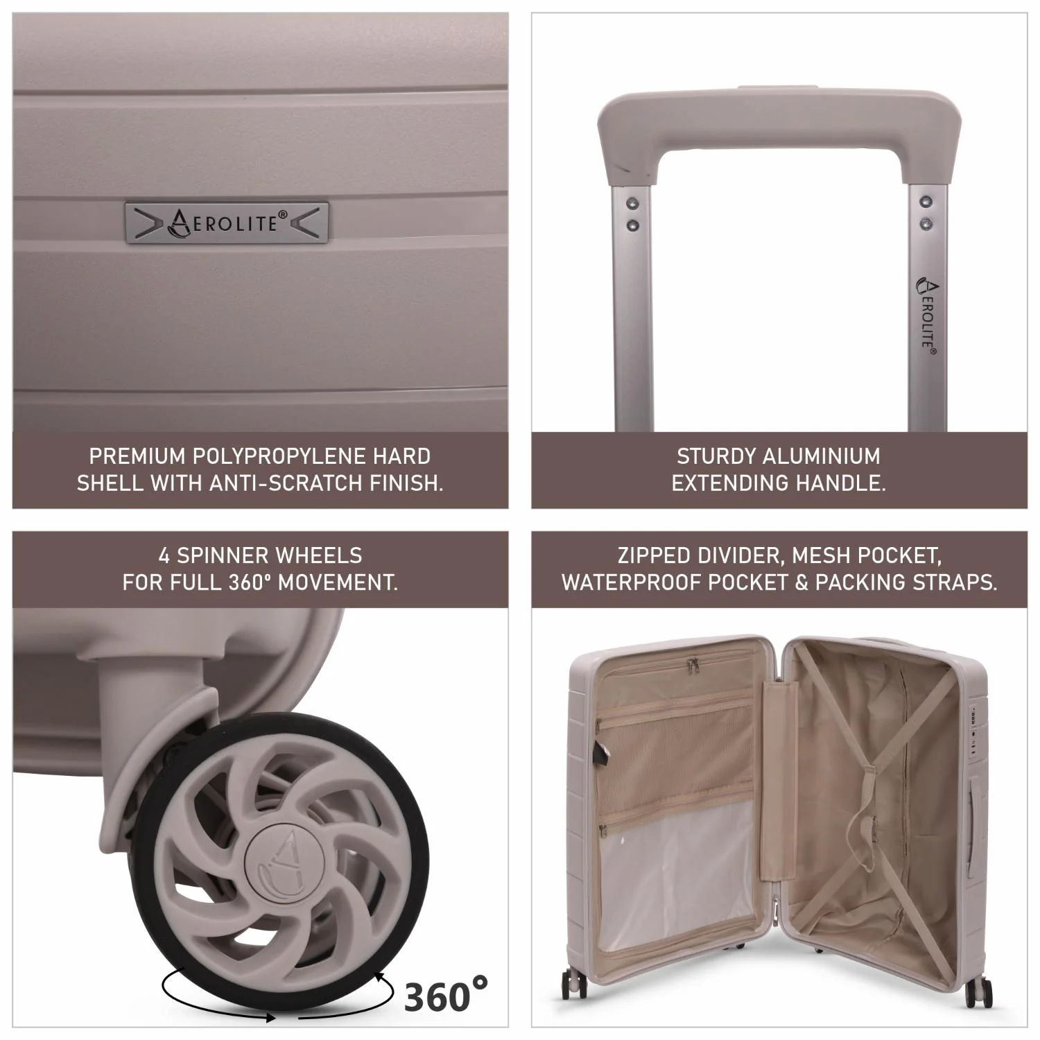 Aerolite 24” Medium 67L Lightweight Polypropylene (PP) Check-In Suitcase – Hard Shell Luggage with Spinner Wheels, TSA Lock & Organised Interior, Cream - Image 3