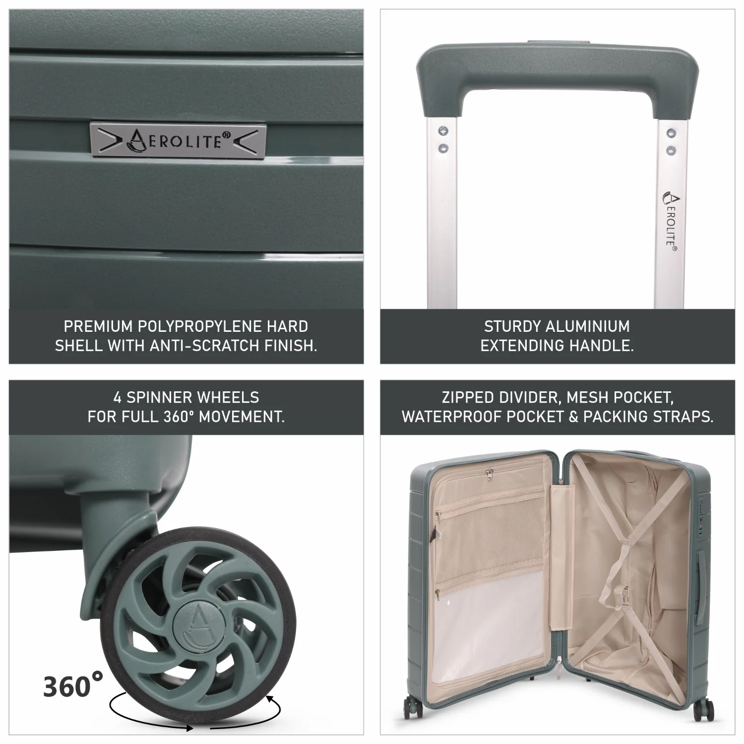 Aerolite 24” Medium 67L Lightweight Polypropylene (PP) Check-In Suitcase – Hard Shell Luggage with Spinner Wheels, TSA Lock & Organised Interior, Green - Image 3