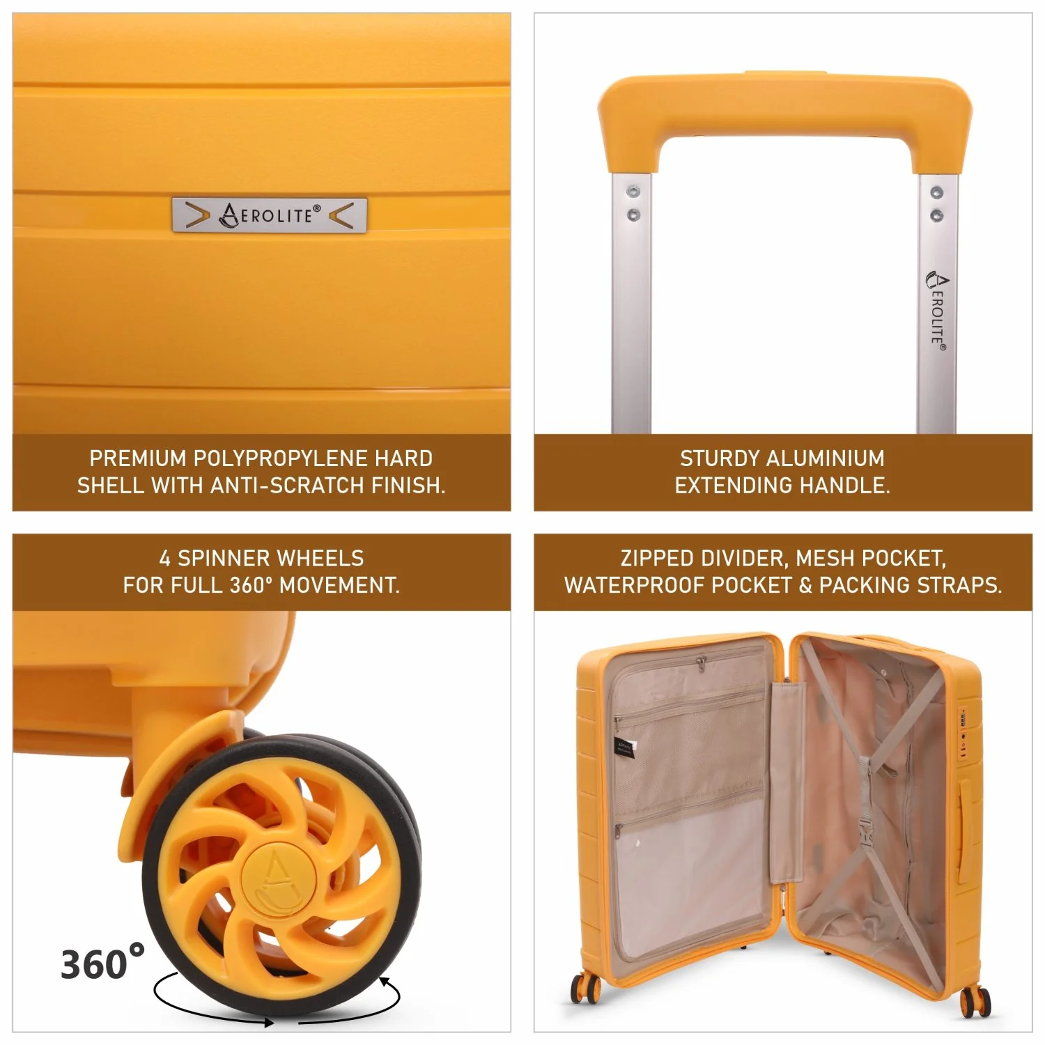Aerolite 24” Medium 67L Lightweight Polypropylene (PP) Check-In Suitcase – Hard Shell Luggage with Spinner Wheels, TSA Lock & Organised Interior, Mango - Image 3