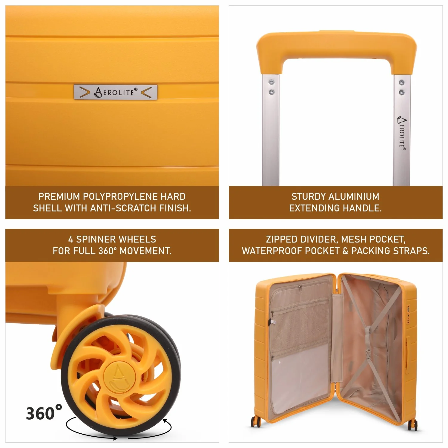 Aerolite Large Lightweight 100L Polypropylene (PP) 28" Check-In Suitcase – Hard Shell Luggage with Spinner Wheels, Japanese YKK Zippers, TSA Lock & Waterproof Pocket, Mango - Image 3