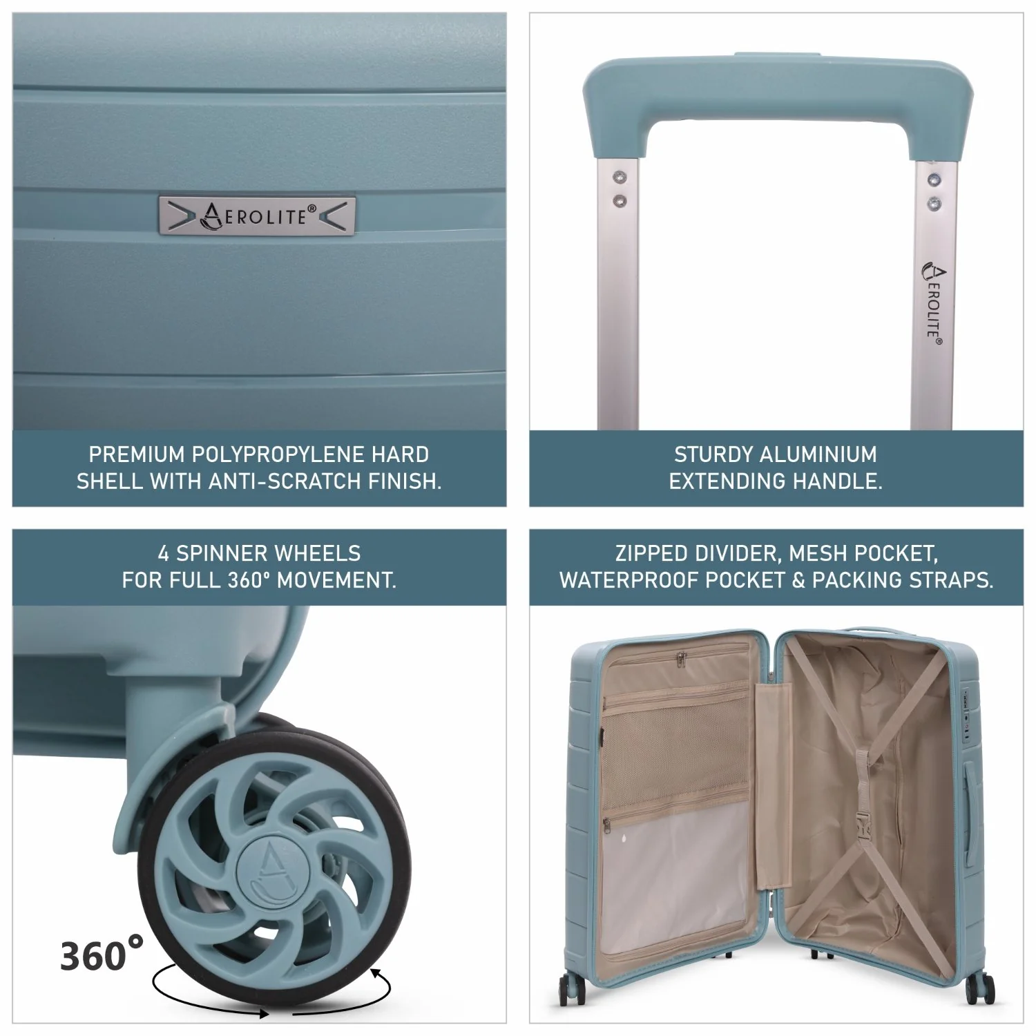 Aerolite 24” Medium 67L Lightweight Polypropylene (PP) Check-In Suitcase – Hard Shell Luggage with Spinner Wheels, TSA Lock & Organised Interior, Sage - Image 3