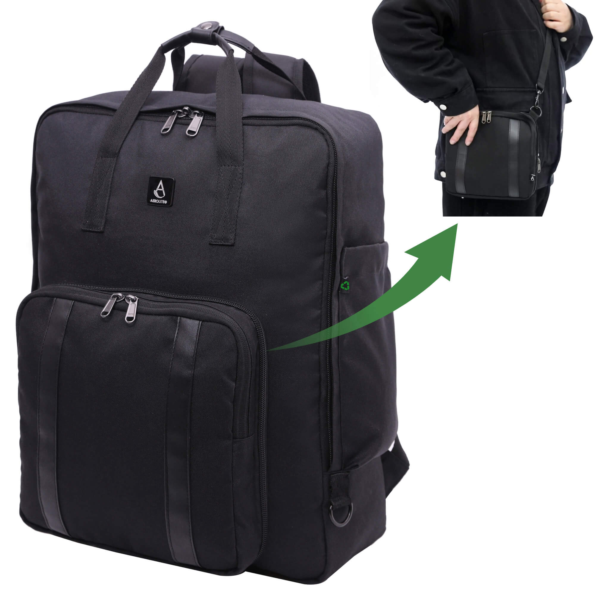 Aerolite 45x36x20cm Easyjet Maximum Eco-Friendly Super Premium Quality Backpack With Removable Small Carry Pouch Recycled Eco-Friendly, Shower-Resistant Cabin Luggage Approved Travel Carry On Flight Rucksack with 10 Year Warranty - Image 3