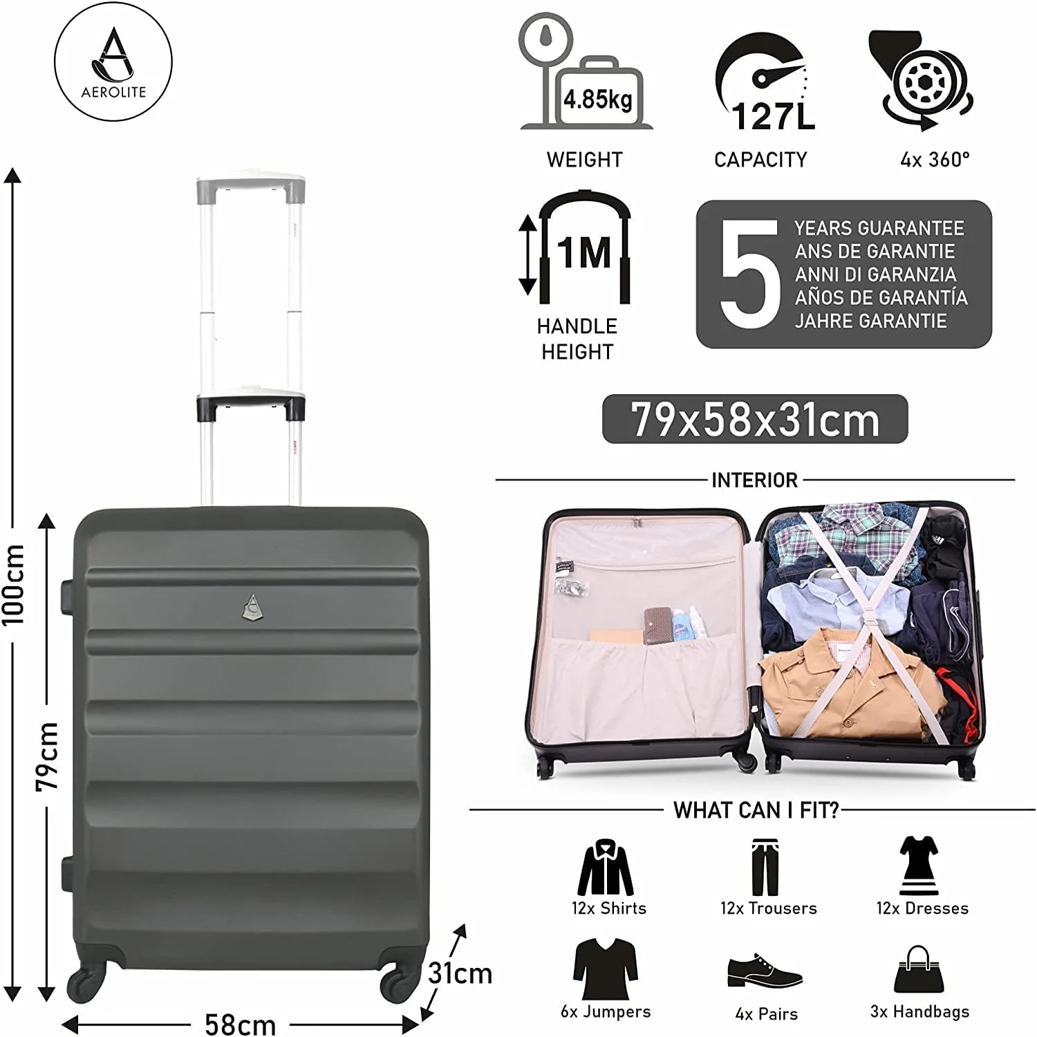 Aerolite Ryanair Ultimate Luggage Set, Priority Cabin Suitcase 55x40x20cm, Underseat Holdall 40x20x25cm, 29” Large Checked Suitcase, Luggage Scale and 2xTSA locks - Image 11