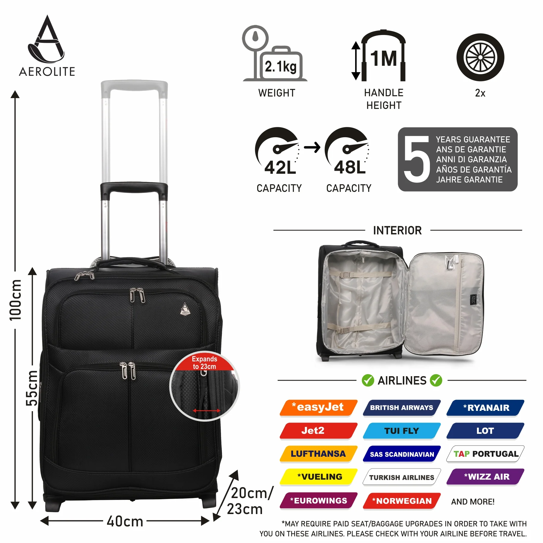 Aerolite Ryanair Ultimate Luggage Set, Priority Cabin Suitcase 55x40x20cm, Underseat Holdall 40x20x25cm, 29” Large Checked Suitcase, Luggage Scale and 2xTSA locks - Image 3