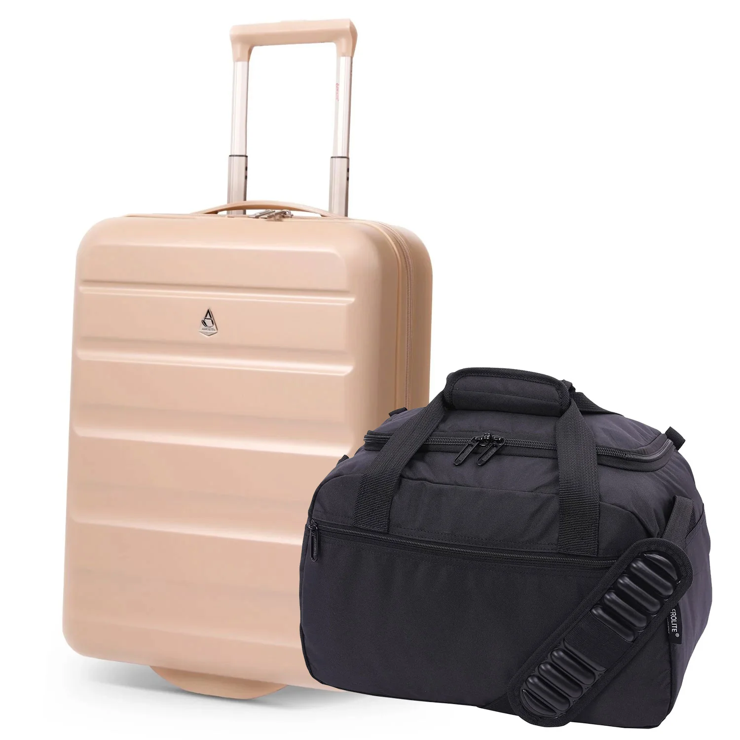 Aerolite Ryanair Priority Max Cabin Luggage Set – 55x40x20cm Expandable Hard Shell Suitcase 40–46L + New Ryanair Size 40x30x20cm Eco Underseat Holdall 24L (Beige + Black) - Image 9
