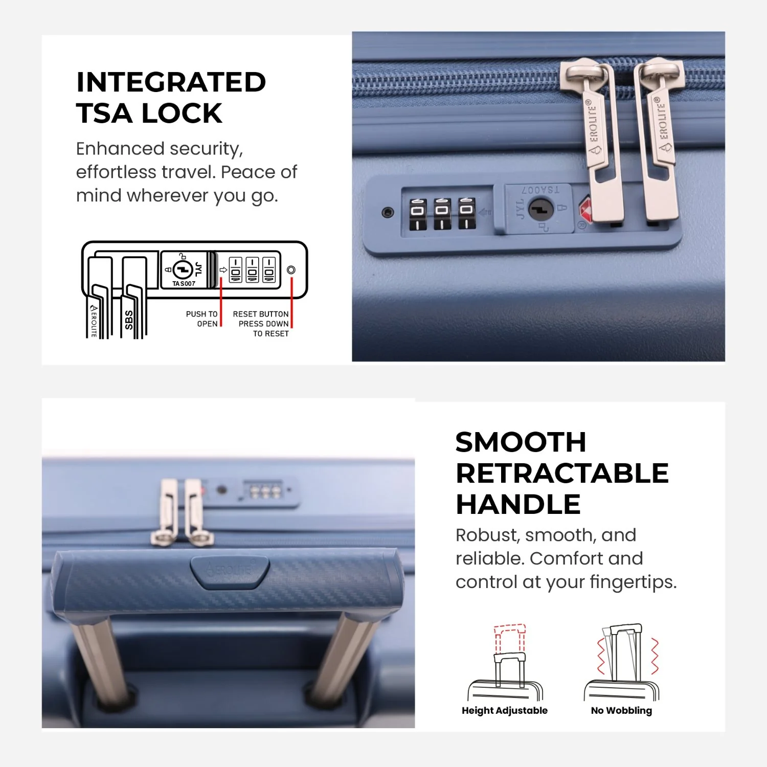 Aerolite Expandable Cabin Suitcase 55x40x20cm Ryanair Priority Max Size, Expands to 55x40x23cm for Lufthansa & Wizz Air Priority, Hard Shell 2-Wheel Carry-On Trolley with TSA Lock, 40–46L Capacity, Blue - Image 3