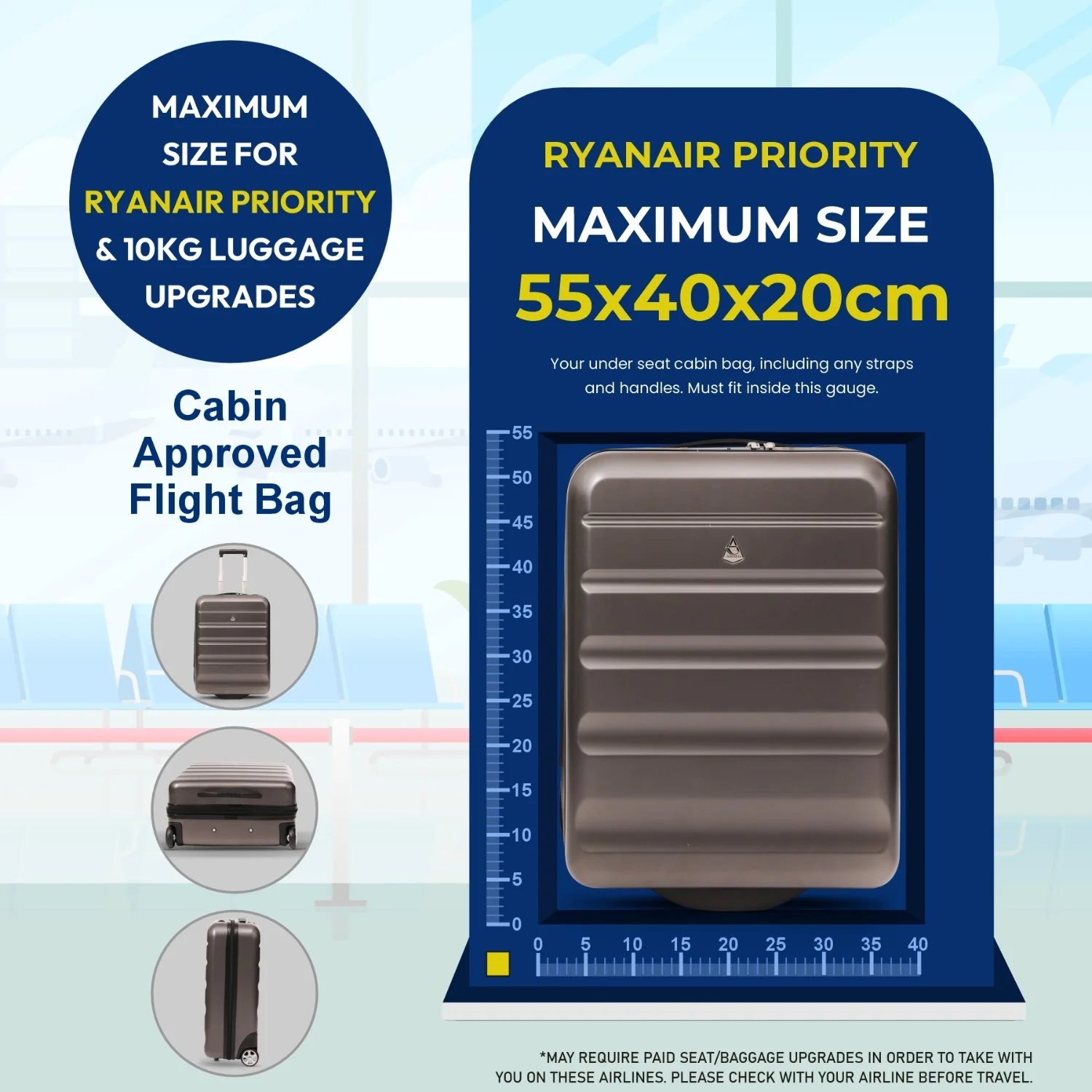 Aerolite Ryanair Priority Max Cabin Luggage Set – 55x40x20cm Expandable Hard Shell Suitcase 40–46L + New Ryanair Size 40x30x20cm Eco Underseat Holdall 24L (Charcoal + Black) - Image 7