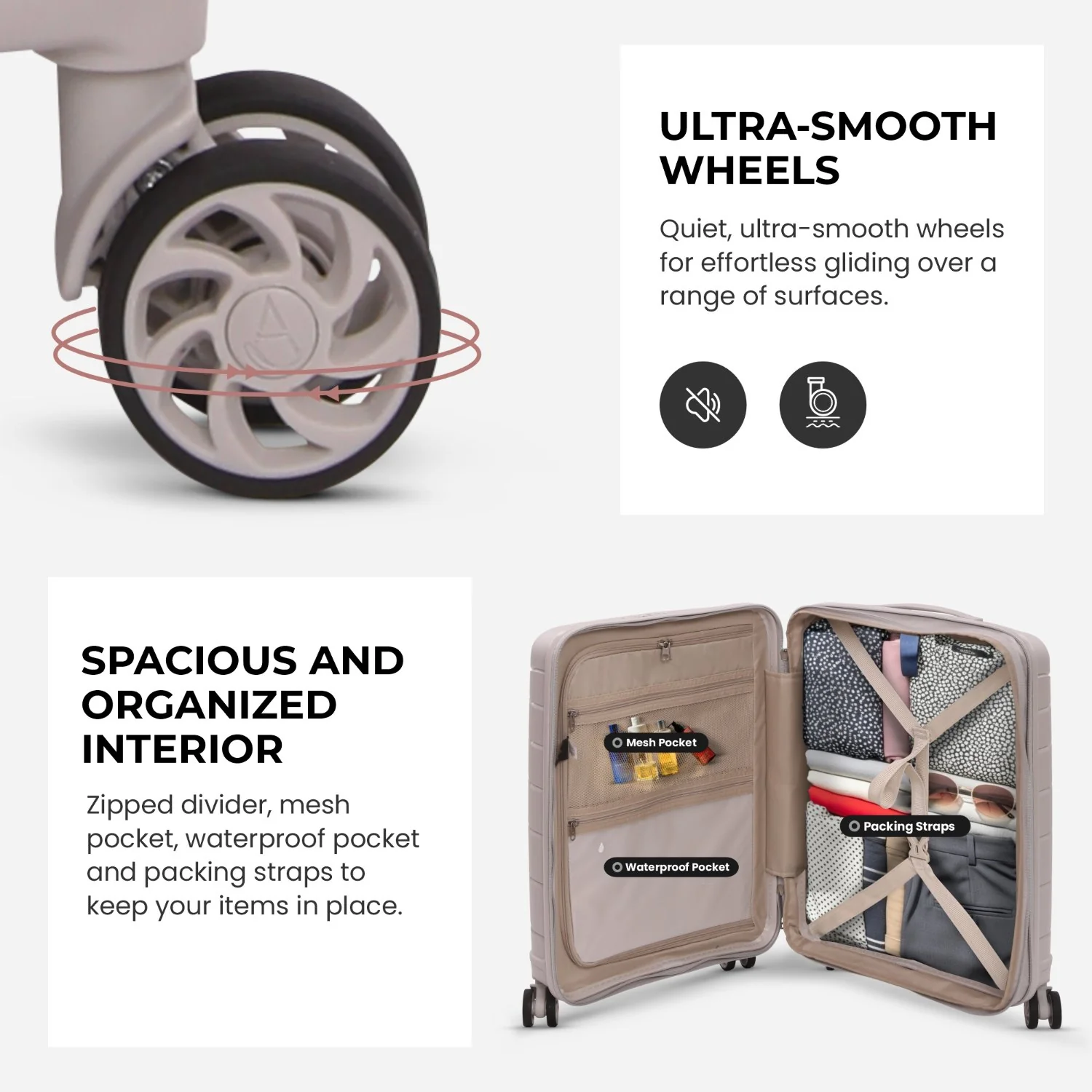 Aerolite Premium PP Expandable Cabin Suitcase 55x40x20cm to 55x40x23cm, Ryanair & Wizz Air Priority Max Size, Lightweight Polypropylene Hard Shell Carry-On with 4 Wheels & TSA Lock - Cream - Image 5