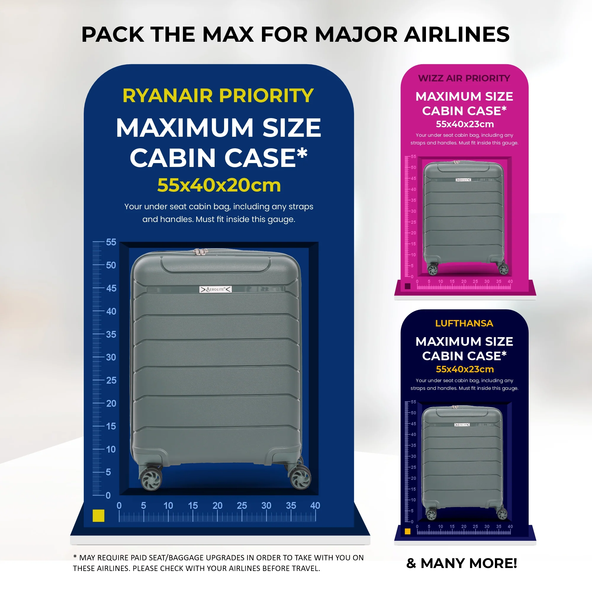 Aerolite Premium PP Expandable Cabin Suitcase 55x40x20cm to 55x40x23cm, Ryanair & Wizz Air Priority Max Size, Lightweight Polypropylene Hard Shell Carry-On with 4 Wheels & TSA Lock - Green - Image 4
