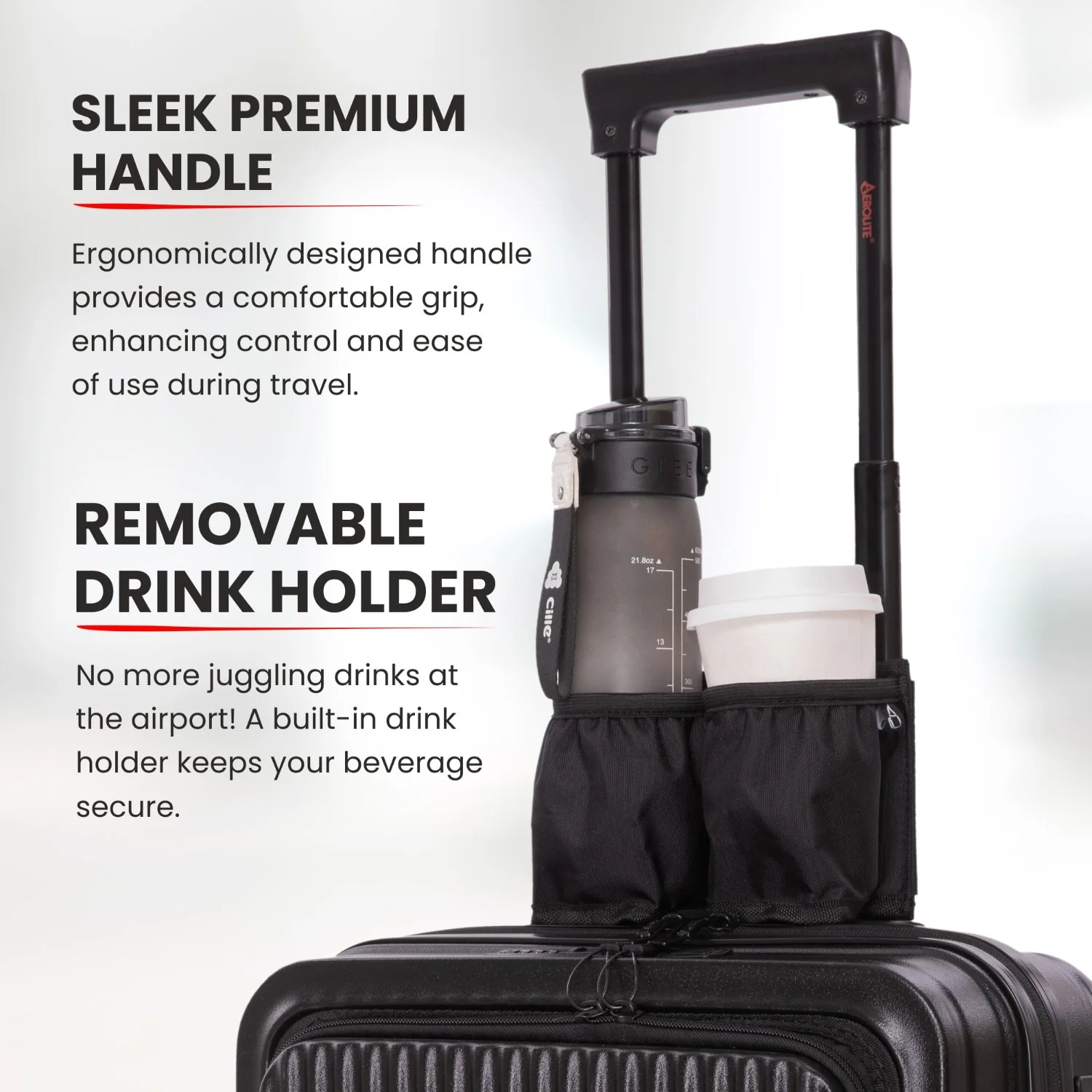 Aerolite M-Lite Smart 21” Cabin Suitcase – Expandable 55x40x20cm to 55x40x23cm, Front Laptop Compartment, Silent Japanese Hinomoto Wheels with Brake Button, Durable Polypropylene, USB Charging & TSA Lock - Image 5