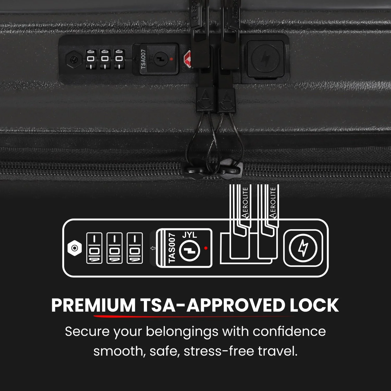 Aerolite M-Lite Smart 21” Cabin Suitcase – Expandable 55x40x20cm to 55x40x23cm, Front Laptop Compartment, Silent Japanese Hinomoto Wheels with Brake Button, Durable Polypropylene, USB Charging & TSA Lock - Image 8