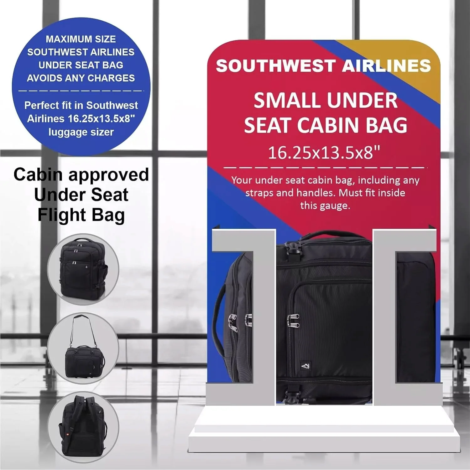 Aerolite Southwest Airlines 16.25" x 13.5" x 8” Max Carry On Cabin Luggage Bag Backpack - Image 3
