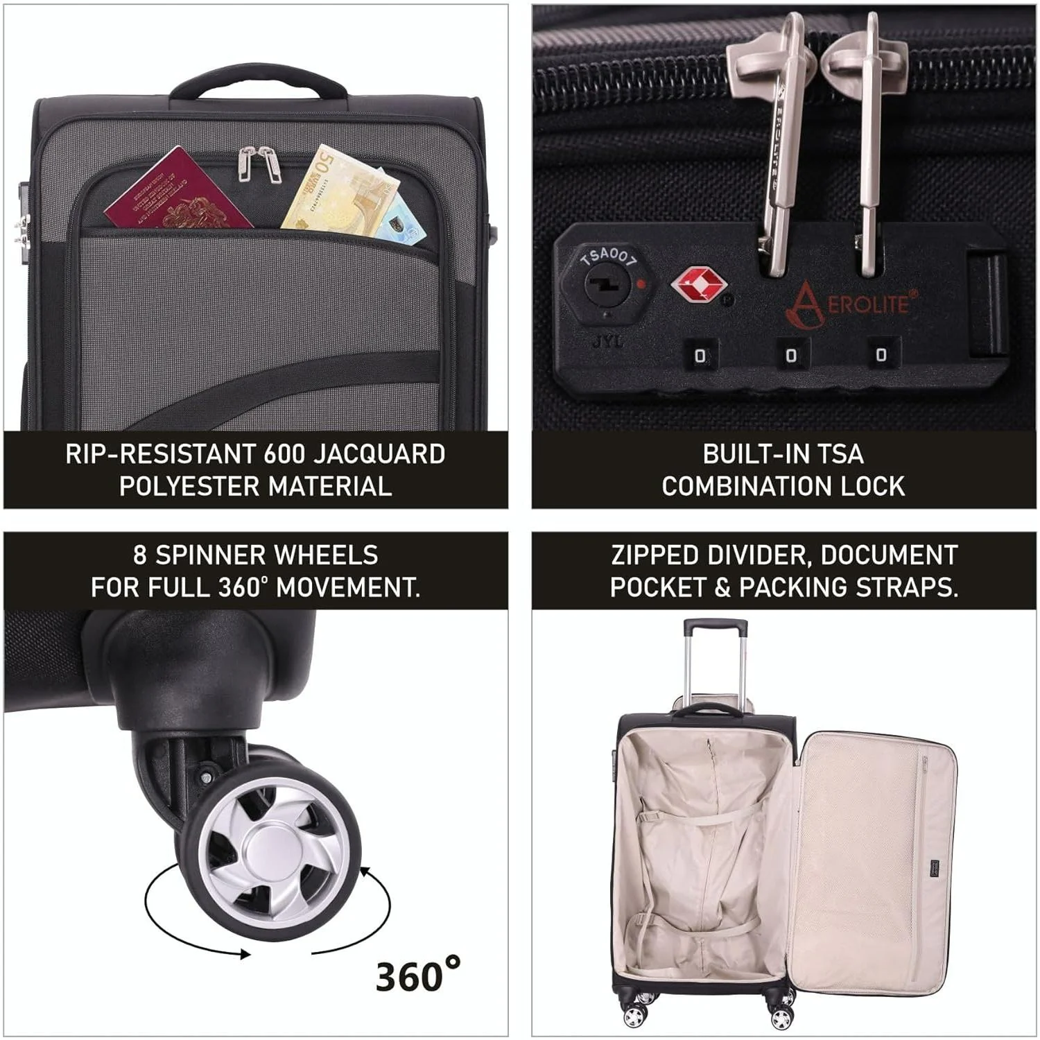 Aerolite Super Lightweight 4 Wheels Soft Shell Cabin & Hold Luggage, Cabin Size Approved for Ryanair (Priority), easyJet (Plus/Large Cabin), British Airways, Delta, Lufthansa, (Cabin 21", Medium 26", Large 30") - Image 11