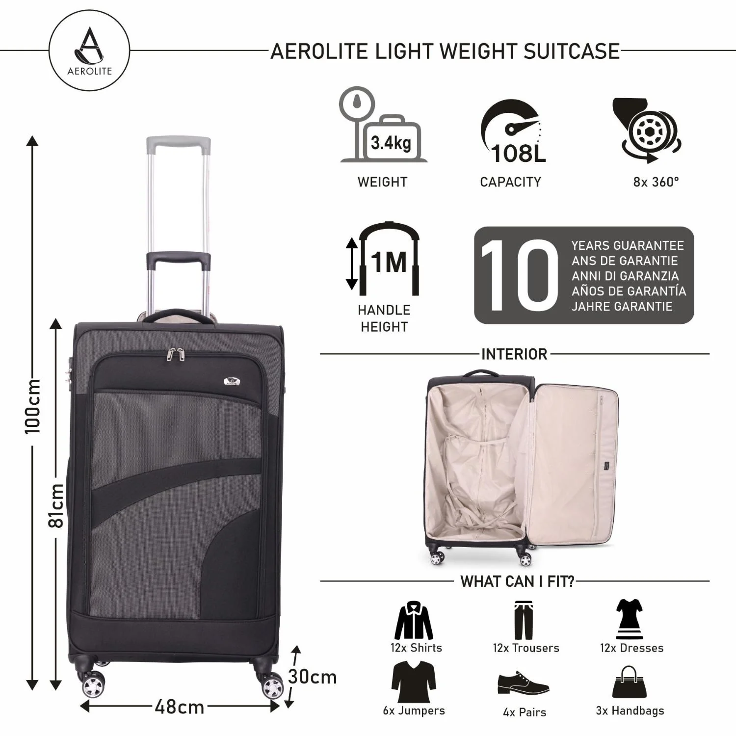 Aerolite Super Lightweight 4 Wheels Soft Shell Cabin & Hold Luggage, Cabin Size Approved for Ryanair (Priority), easyJet (Plus/Large Cabin), British Airways, Delta, Lufthansa, (Cabin 21", Medium 26", Large 30") - Image 15