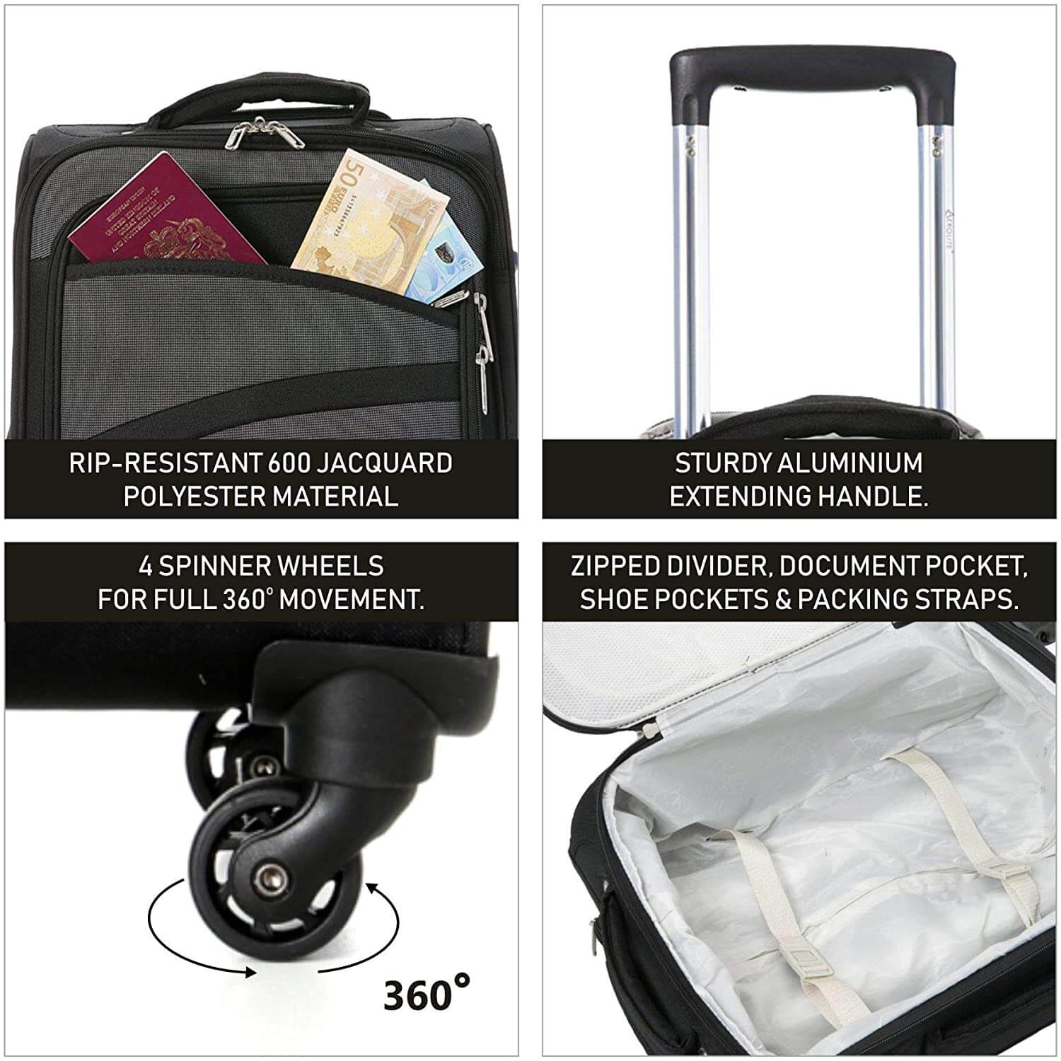 Aerolite Super Lightweight 4 Wheels Soft Shell Cabin Luggage Approved for Ryanair (Priority), Easyjet (Plus/Large Cabin), British Airways, Delta, Lufthansa - Image 3