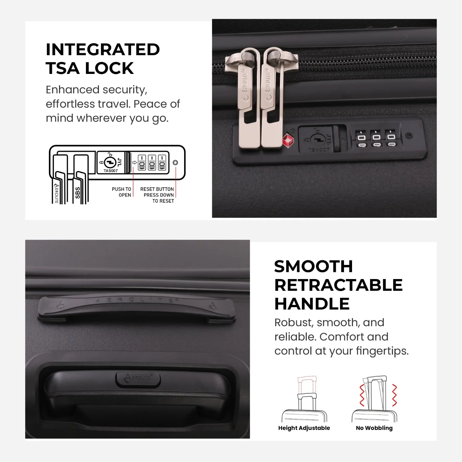 Aerolite Travel Bundle – 55x40x20/23cm Expandable Cabin Suitcase + 40x20x25cm Ryanair-Free Underseat Bag with TSA Lock – Lightweight, Airline-Approved Set (Black) - Image 6