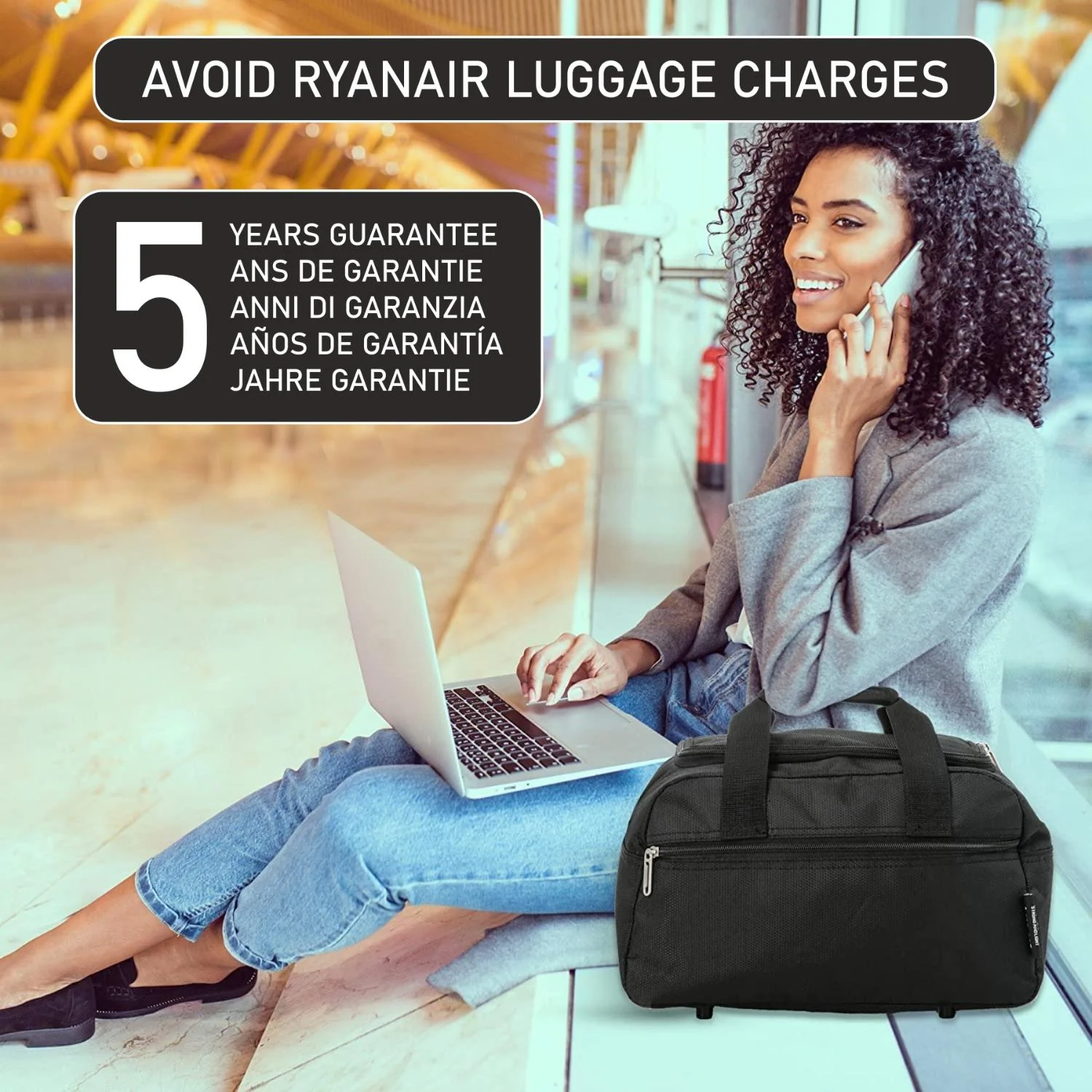 Aerolite (40x20x25cm) Approved for Ryanair Free Allowance, With 5 Years Guarantee, New and Improved 2025 Holdall Cabin Luggage Under Seat Flight Bag - Image 5