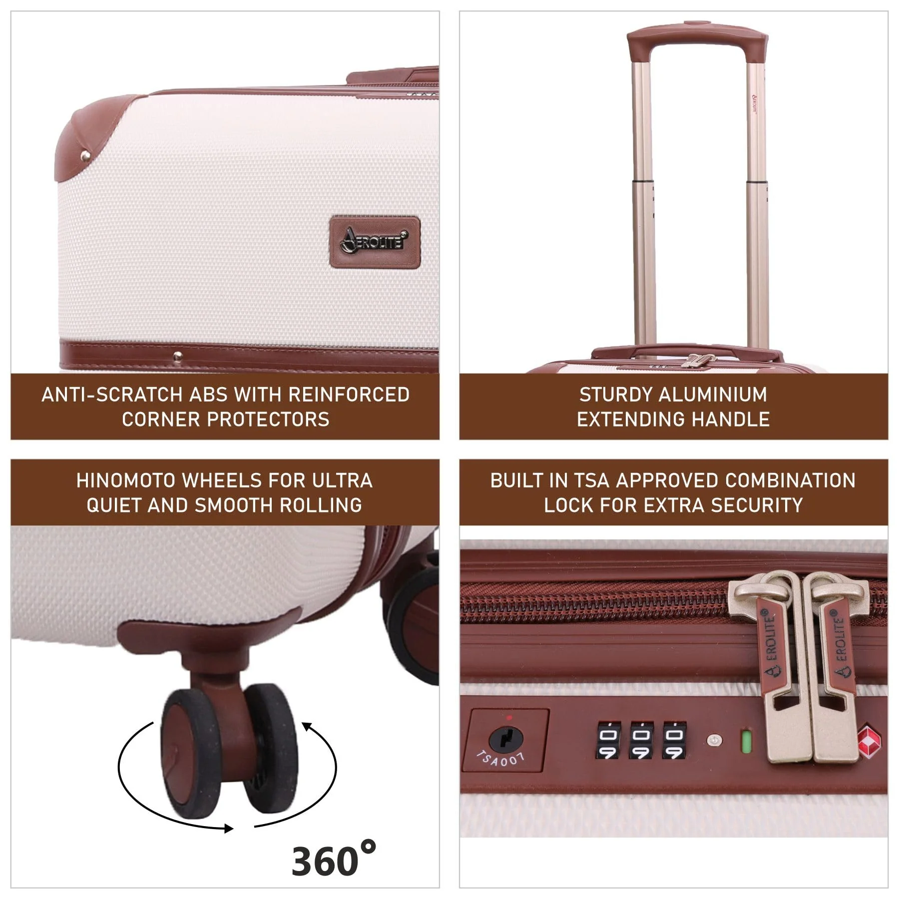 Aerolite Vintage Classic Retro Style Lightweight ABS Hard Shell Luggage With In-Built TSA Lock & Ultra Quiet Hinomoto 8-Wheels (Cabin 21", Medium 25", Large 29") - Image 11