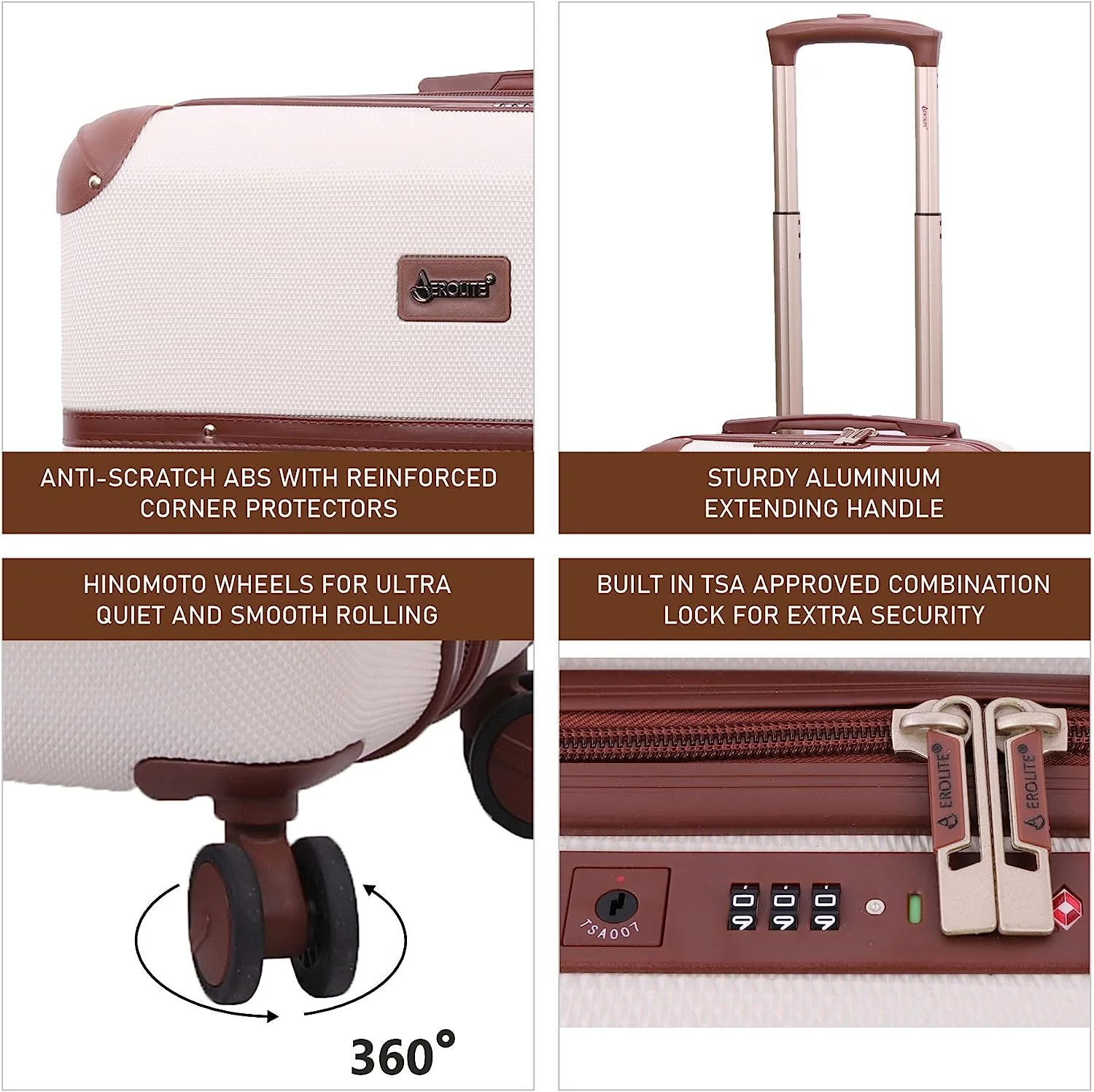 Aerolite Vintage Classic Retro Style Lightweight ABS Hard Shell Luggage With In-Built TSA Lock & Ultra Quiet Hinomoto 8-Wheels (Cabin 21", Medium 25", Large 29") - Image 4