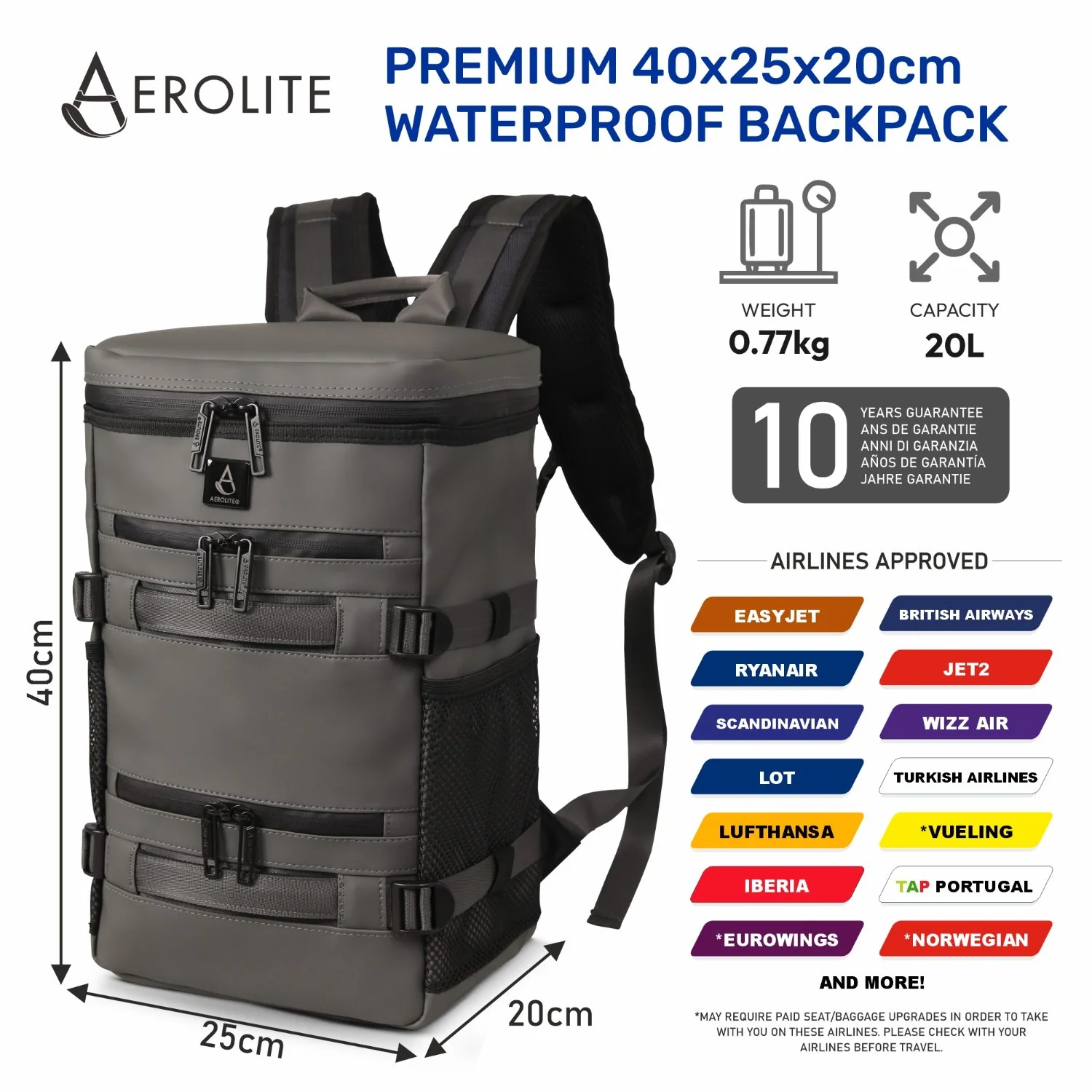 Aerolite Waterproof Backpack – Ryanair & Wizz Air Free Underseat Size 40×20×25 cm, 20L Cabin Rucksack with 14″ Laptop Sleeve, Multiple Pockets & Travel Essentials – Dark Green - Image 5