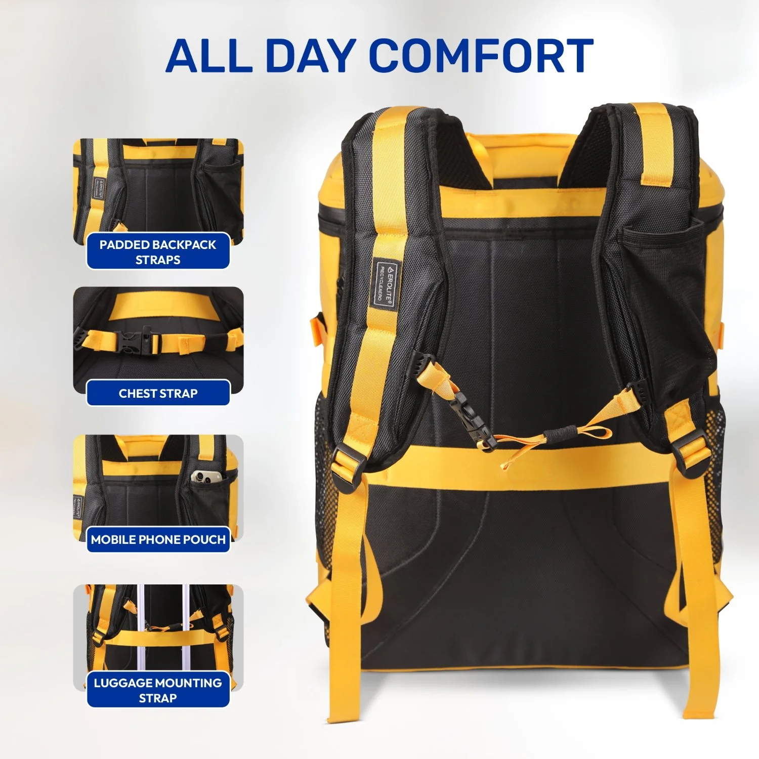 Aerolite Waterproof Backpack – Easyjet Maximum Underseat Size 45×36×20cm, 32L Cabin Rucksack with 15.6″ Laptop Sleeve, Multiple Pockets & Travel-Friendly Features – Mango - Image 6