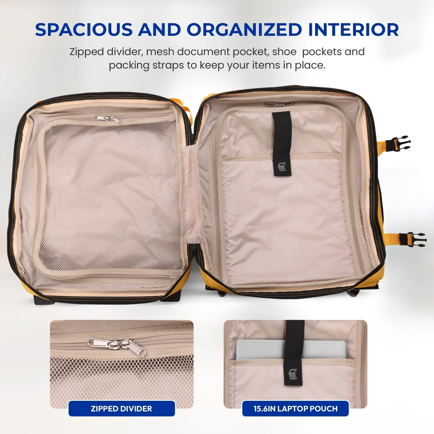 Aerolite Waterproof 45x36x20cm Easyjet Underseat Cabin Bag – 32L Travel Trolley with 2 Wheels, TSA Lock & 15.6” Laptop Compartment – Easyjet Maximum Size Hand Luggage - Mango - Image 7