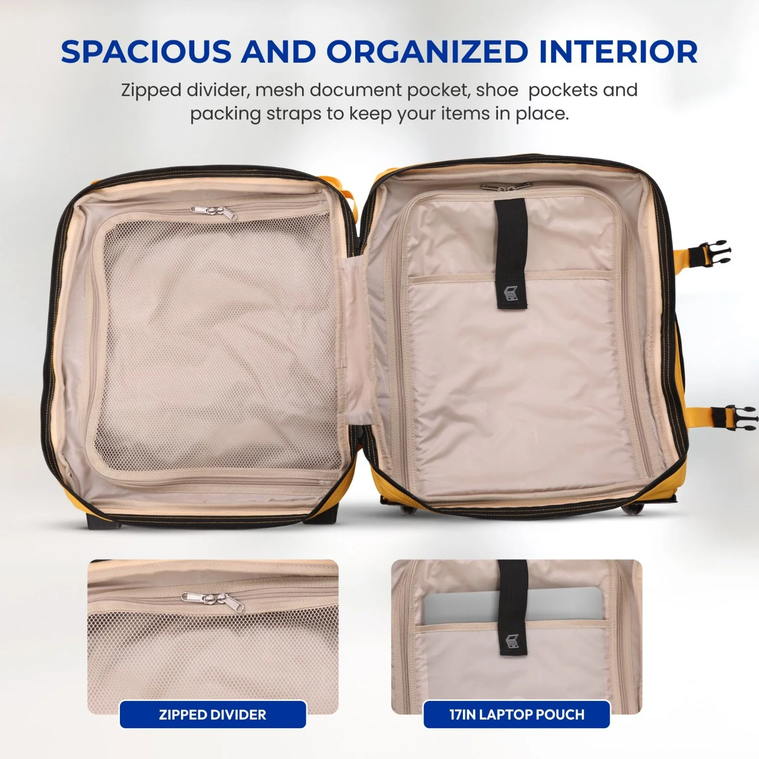 Aerolite Waterproof Trolley Cabin Bag, Ryanair Priority Max Size 55x40×20 cm, 44L Carry-On with 17" Laptop Sleeve, TSA Lock & 2 Wheels – Mango - Image 7