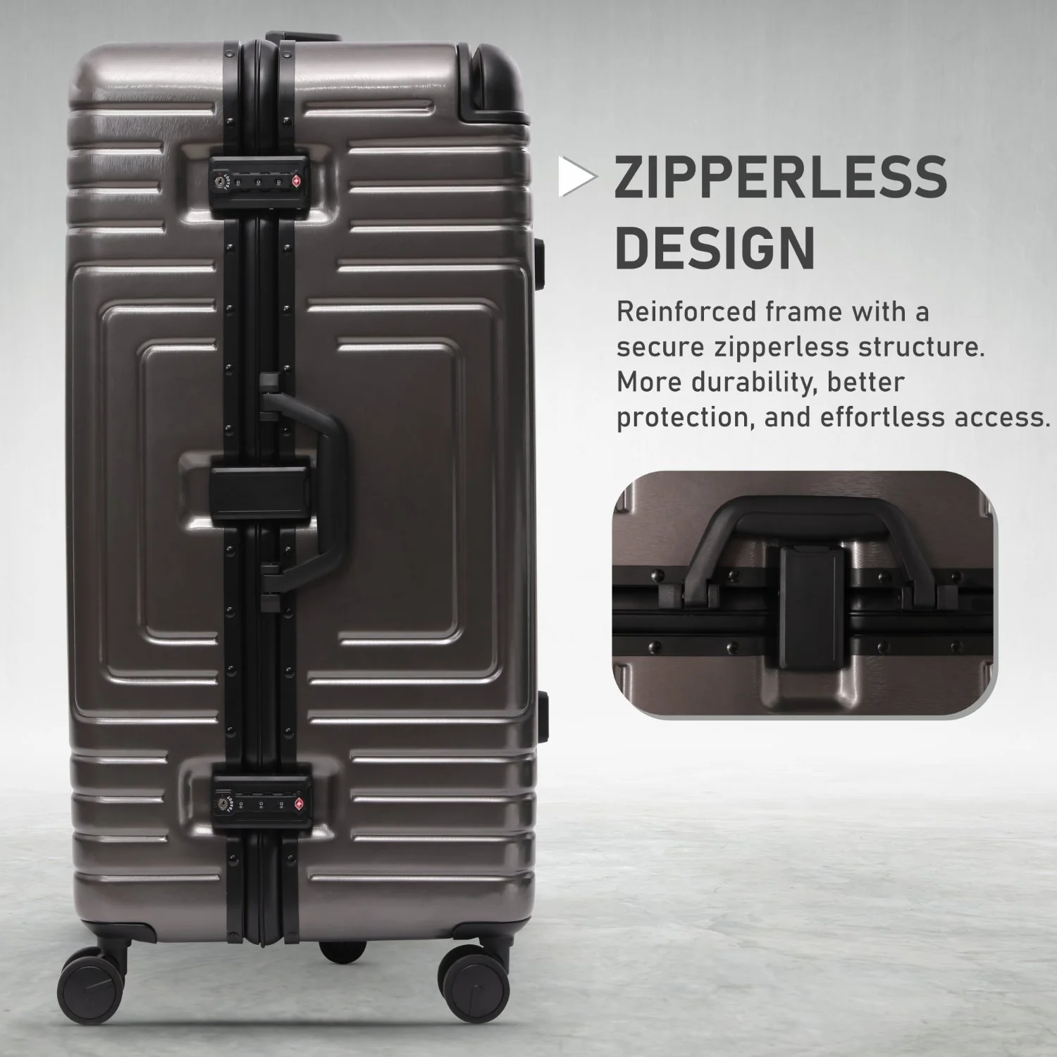 Aerolite Zipperless  Aluminium Frame Trunk, Premium Trunk Suitcase, TSA Latch-Lock, Aluminium Frame, Silent Hinomoto Wheels, 97.6L Large Luggage - Charcoal - Image 9