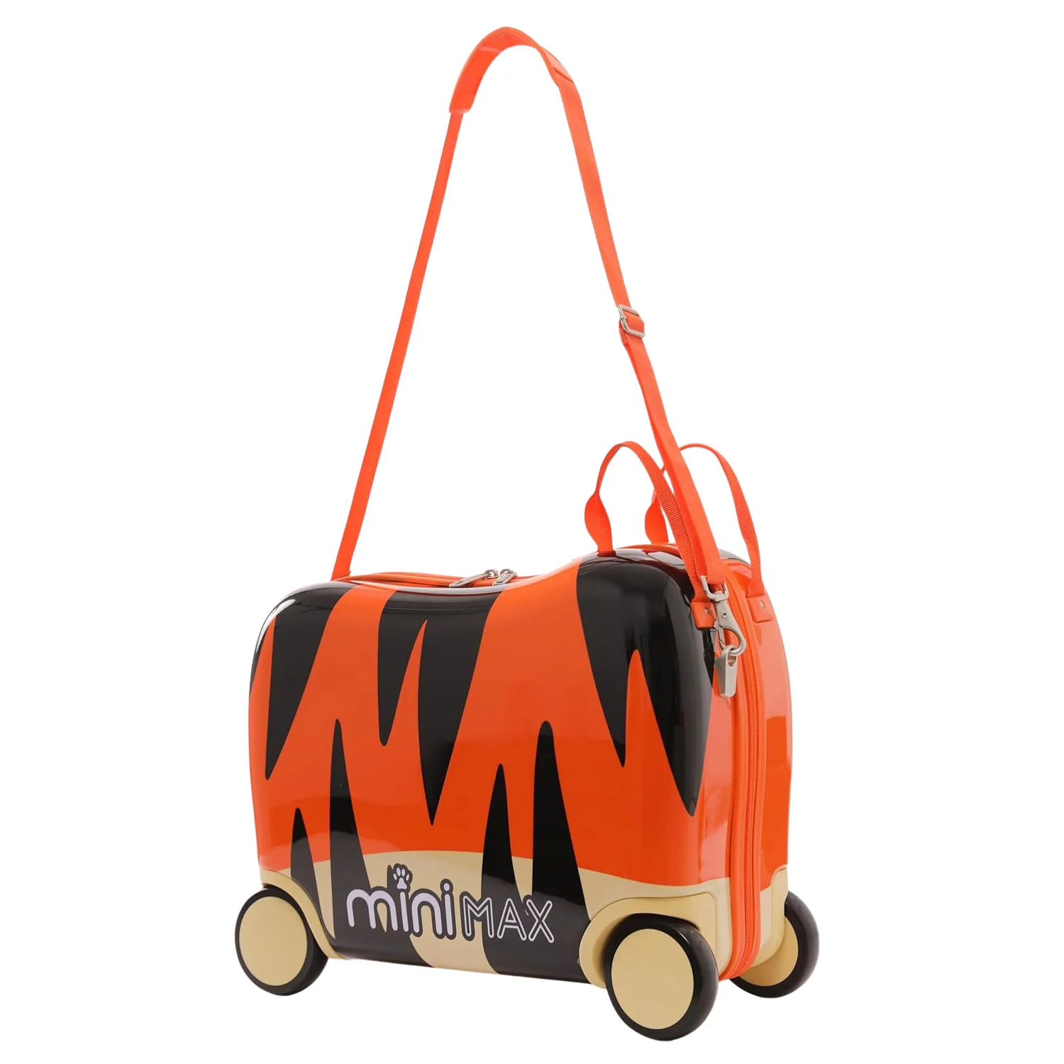 MiniMax 45x36x20cm Kids Tiger Ride-On Suitcase 4PC Set – EasyJet Max Size 29L Children’s Cabin Luggage with Drawstring Bag, Neck Pillow & Stickers - Image 6